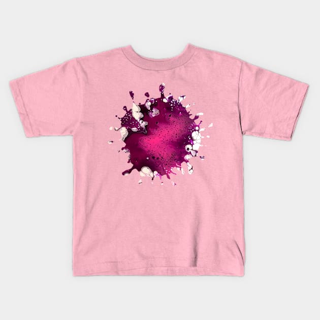 Maroon/Pink Acrylic Pour Painting Kids T-Shirt by Designs_by_KC